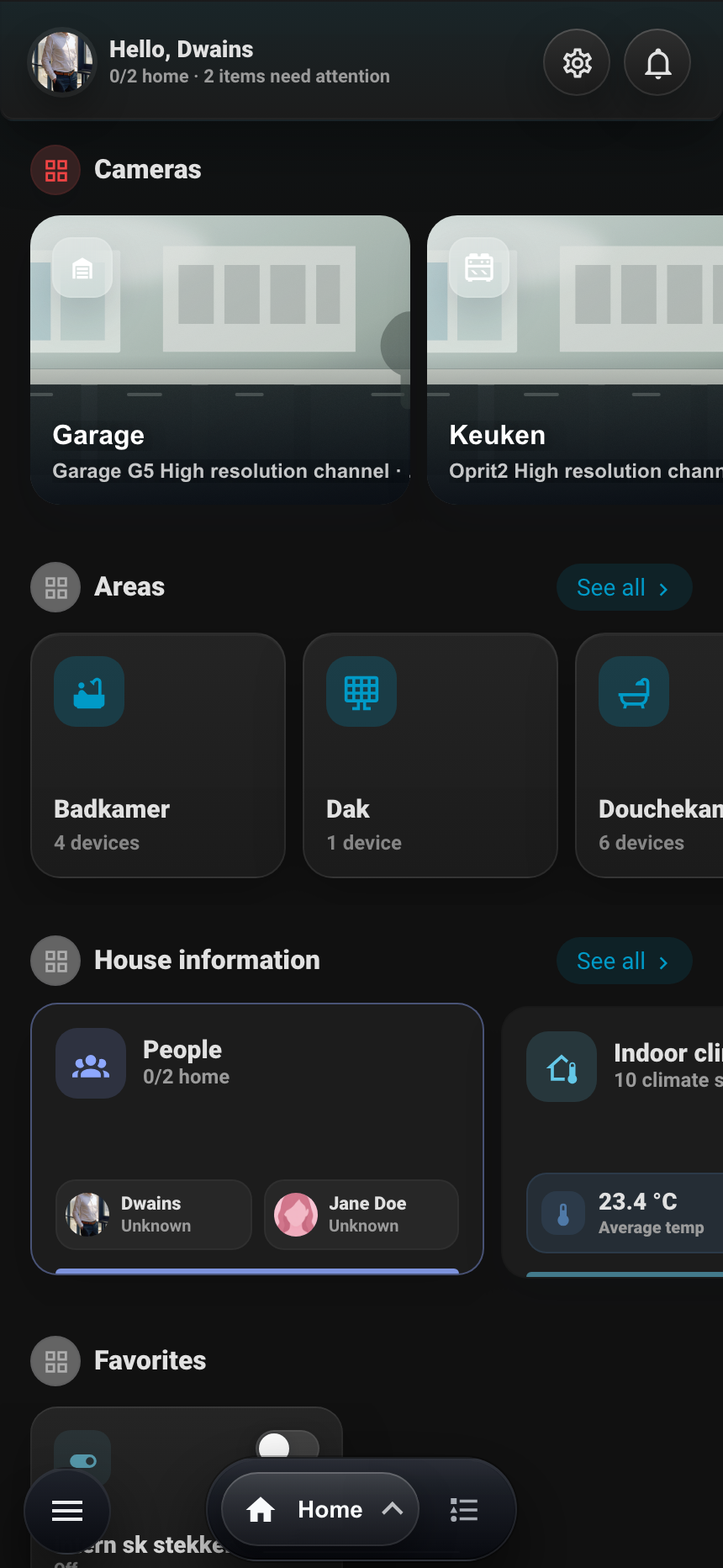 Dwains Dashboard Next mobile home screen in dark mode