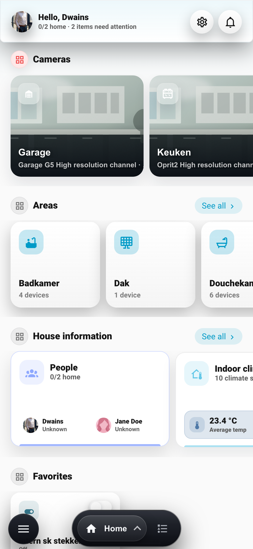 Dwains Dashboard Next mobile home screen in light mode