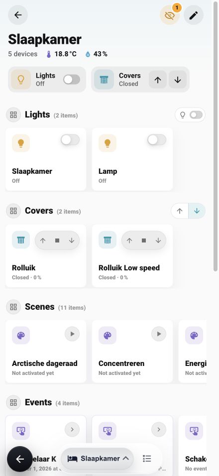 Bedroom lights, covers and scenes on mobile
