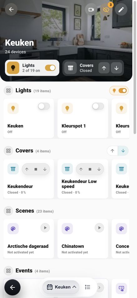Kitchen lights, covers and scenes on mobile